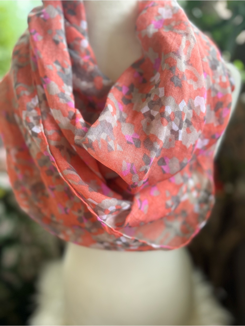 Eddie Bauer Coral Floral Infinity Scarf with Pink and Gray Accents